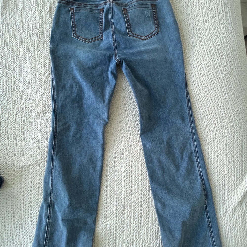 Flamingals Women's Blue Jeans Size XL {EXTRA LARGE} With Brown Stiching #69171 - Picture 7 of 8